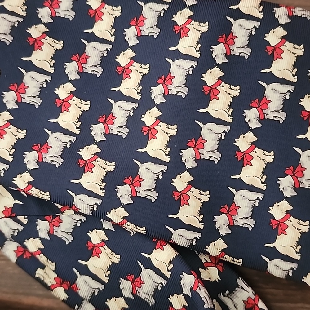 VINTAGE BEAUFORT Silk Dog Print Tie Navy Preppy Mens Necktie Yorkie Terrier - Picture 8 of 11